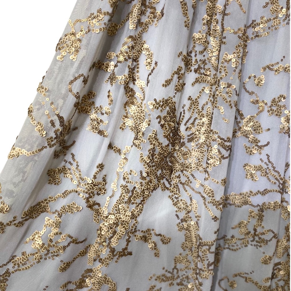 Cupio Women Gold Sequin Floral‎ Halter Maxi Dress Light Blue Size XL Sleeveless - Picture 3 of 5